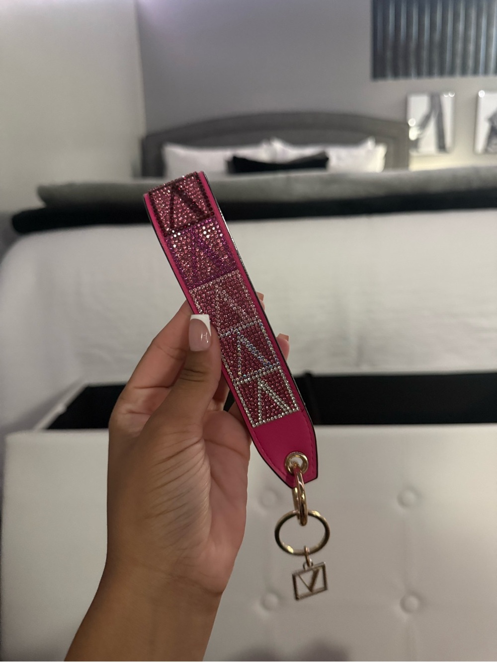 Victoria's Secret Pink Crystal-Embellished Wristlet Key & Card Holder